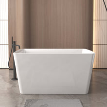 Load image into Gallery viewer, Freestanding Bathtub With Built In Seat, Rectangle Shape, Invisible Overflow &amp; Pop Up Drain - Gloss White
