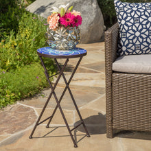 Load image into Gallery viewer, Outdoor Folding Accent Table With Glass Top And Iron Frame - White / Blue
