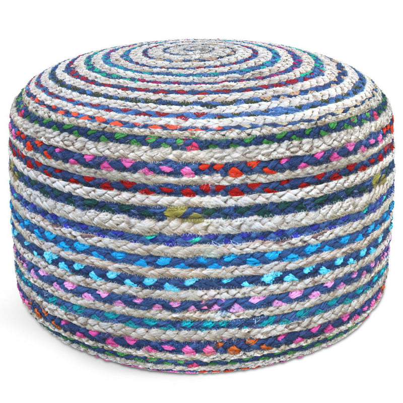 Round Pouf Ottoman - Light Blue