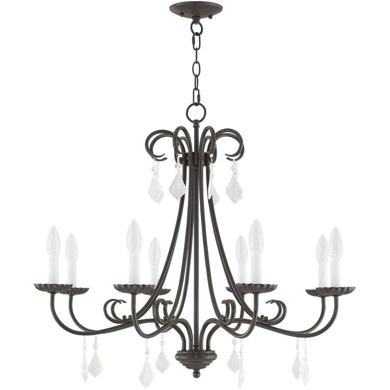 25" Eight Light Dimmable Chandelier With Shades - Bronze