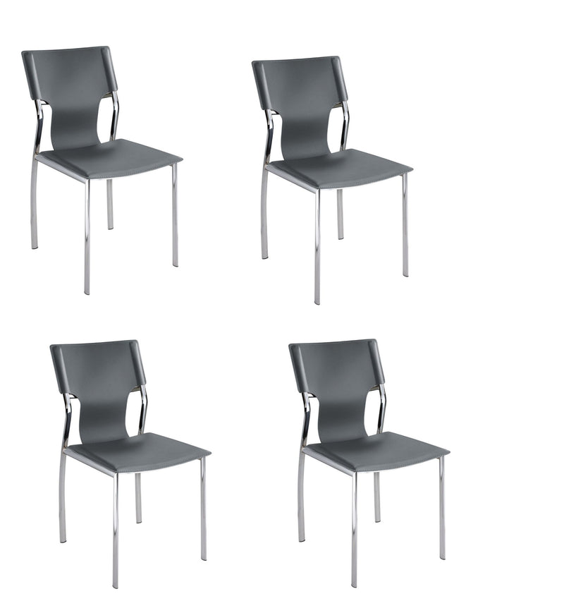 Leather Dining Side Chairs (Set of 4) - Gray / Silver