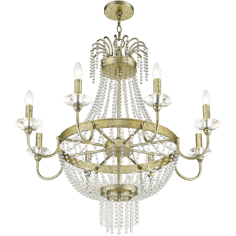 Eight Light Metal Dimmable Chandelier With Shades - Gold