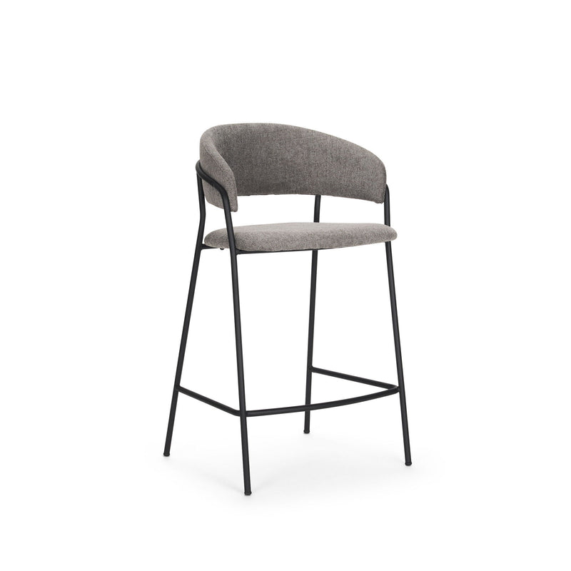 Fabric And Metal Counter Height Bar Chair - Gray / Black