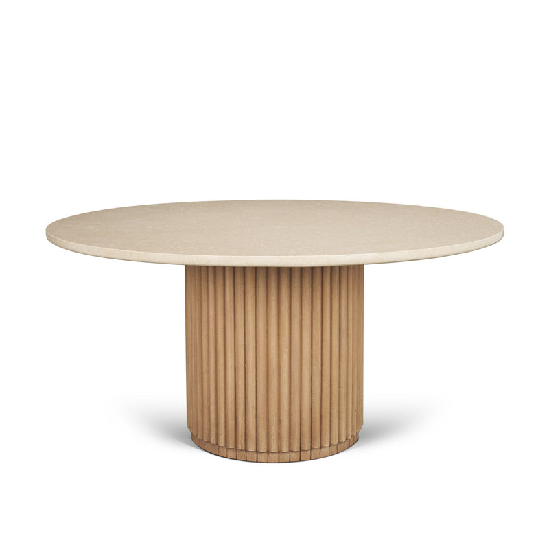 Marble Solid Wood Pedestal Base Round Top Dining Table (727902) - Beige / Brown