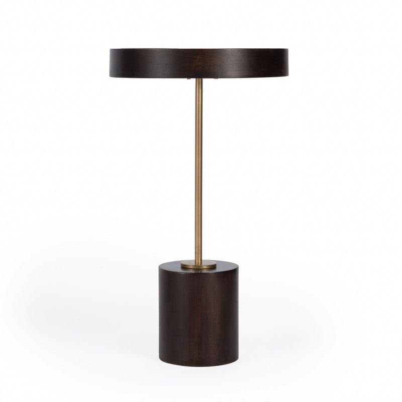 Solid Wood Round End Table - Black And Rosegold