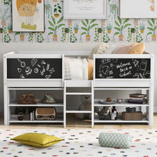Load image into Gallery viewer, Low Loft Bed With Movable Shelves And Ladder, Decorative Chalkboard Guardrail

