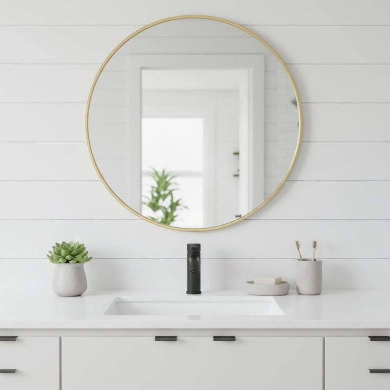 30" Metal Round Framed Bathroom Vanity Mirror - Gold