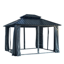 Load image into Gallery viewer, 10x12ft Gazebo Double Roof Canopy with Netting and Curtains, Outdoor Gazebo 2-Tier Hardtop Galvanized Iron Aluminum Frame Garden Tent for Patio, Backyard, Deck and Lawns
