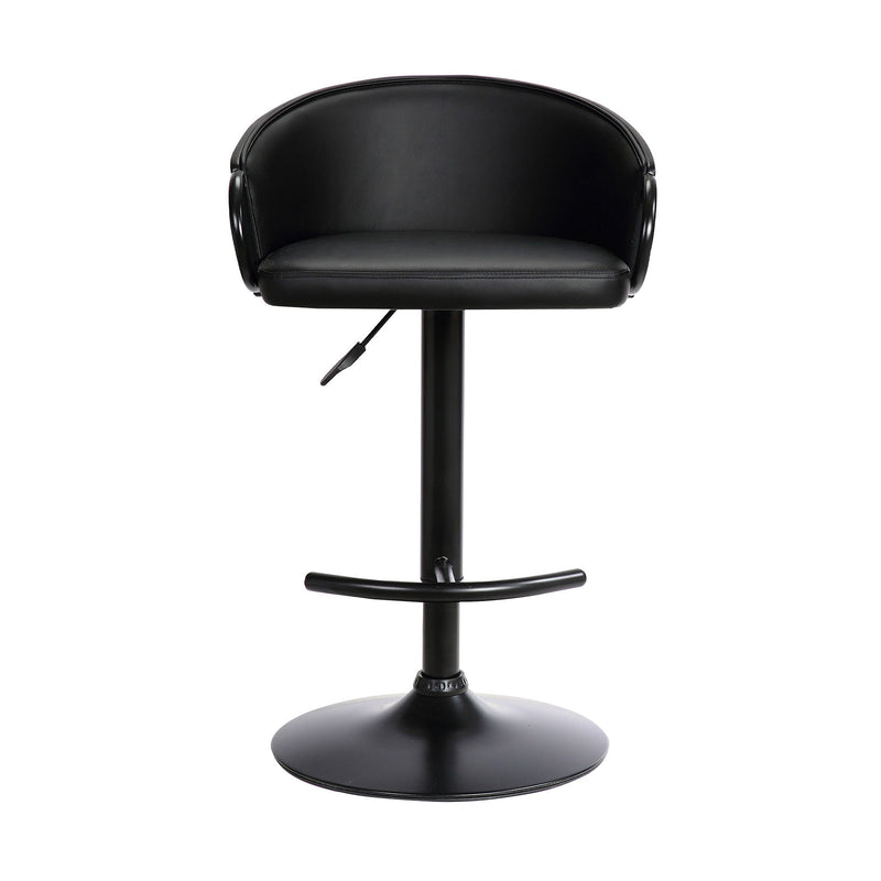 24" Faux Leather And Iron Swivel Low Back Adjustable Height Bar Chair - Black