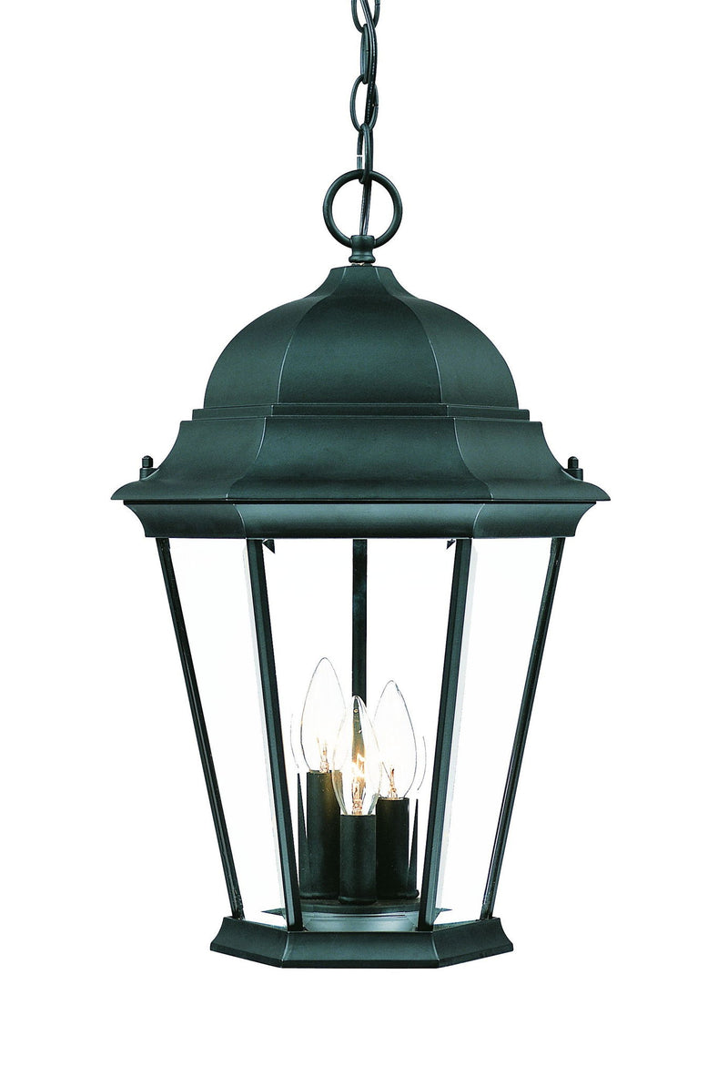 Three Light Domed Glass Lantern Hanging Light - Matte Black / Hunter Green