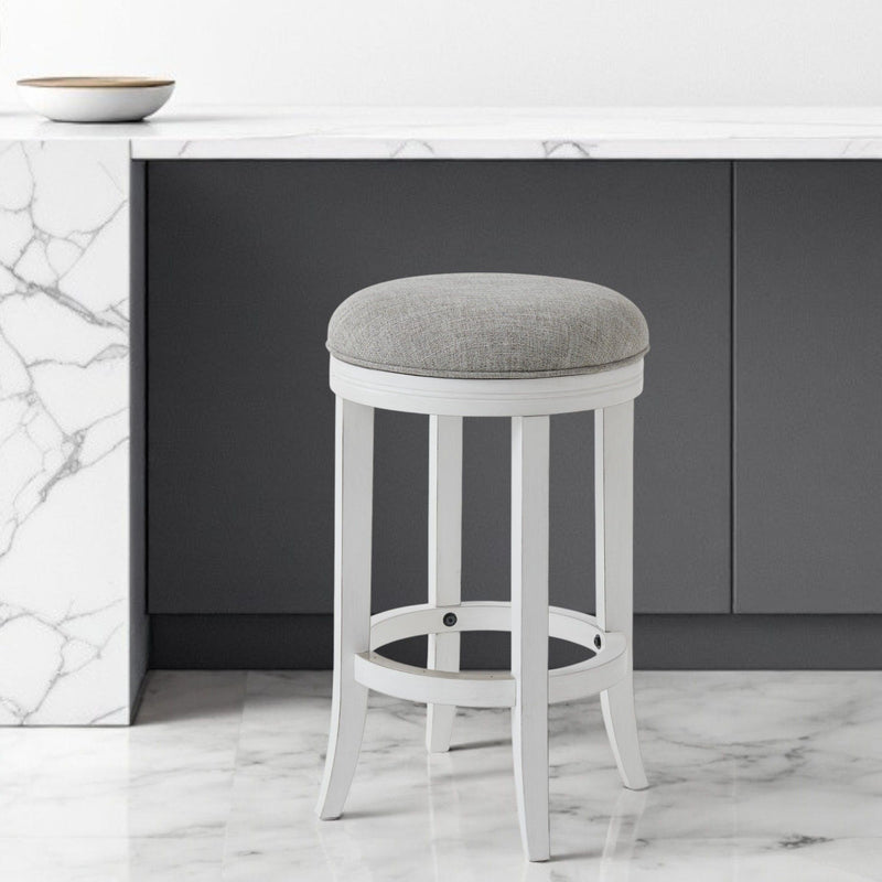 Solid Wood Swivel Backless Counter Height Bar Chair With Footrest 25" - Gray And Antiqued White