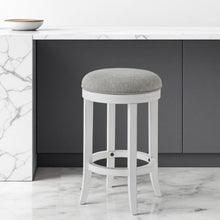 Load image into Gallery viewer, Solid Wood Swivel Backless Counter Height Bar Chair With Footrest 25" - Gray And Antiqued White
