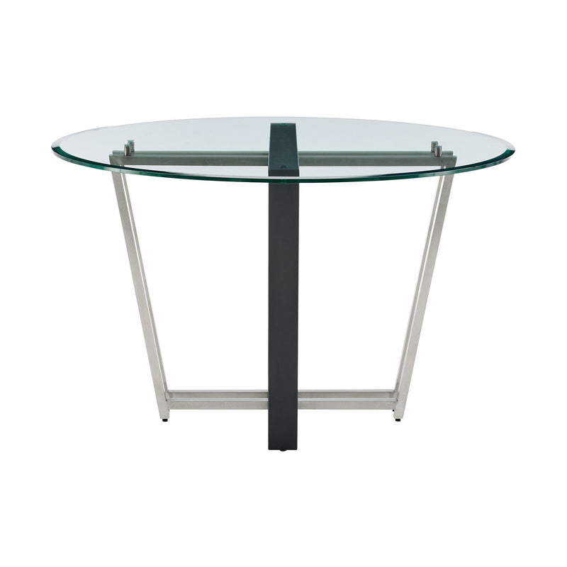 48" Glass And Iron Sled Base Round Top Dining Table - Black
