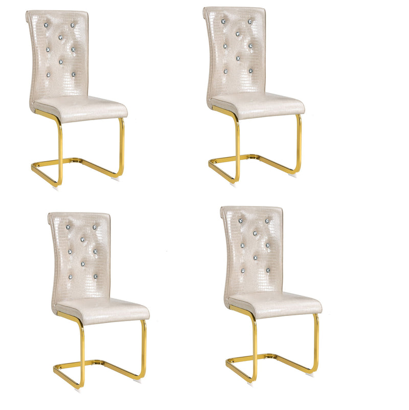 Faux Leather Metal Dining Side Chairs (Set of 4) - Beige / Gold