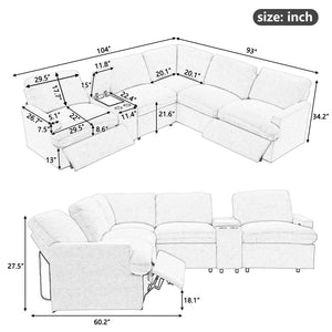 104'' Power Recliner Corner Sofa Home Theater Reclining Sofa Sectional Couches with Storage Box, Cup Holders, USB Ports and Power Socket for Living Room, Grey