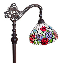 Load image into Gallery viewer, Traditional Shaped Floor Lamp With White And Red Stained Glass Bowl Shade - Brown
