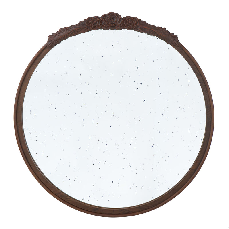 Round Hand Carved Rose Antique Mirror Frame, Wall Mirror For Live Space