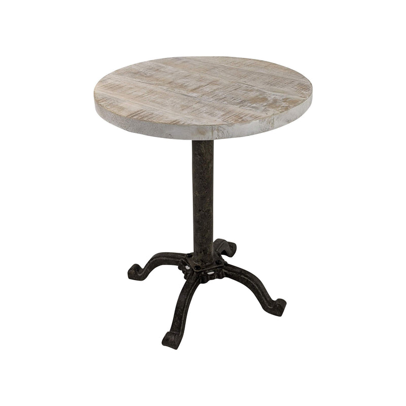 22" Solid Wood And Metal Height Adjustable Round Pedestal End Table - Natural And Black