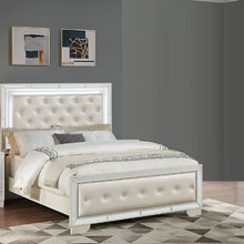 Load image into Gallery viewer, Eastern King Size Bed With LED Lights And Mirror Trim - Cream / Ivory
