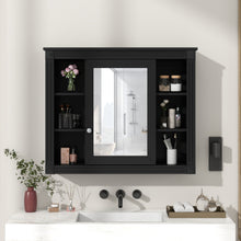 Load image into Gallery viewer, Wall-Mounted Bathroom Storage Cabinet With Mirror, 6 Open Shelves - Black
