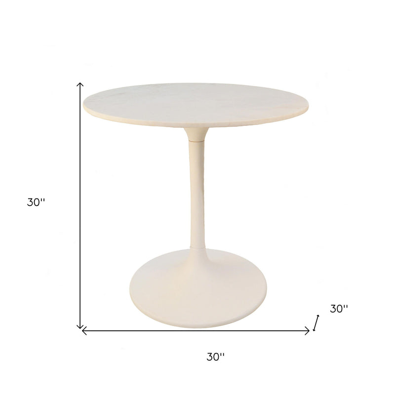 30" Rounded Marble And Iron Pedestal Base Dining Table - White