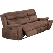 Load image into Gallery viewer, 1 Piece Manual Motion Sofa Console Loveseat With Plush Back Cushion And Hidden Cup Holder - Walnut

