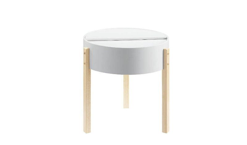 Manufactured Wood And Solid Wood Round End Table - Natural Brown And White
