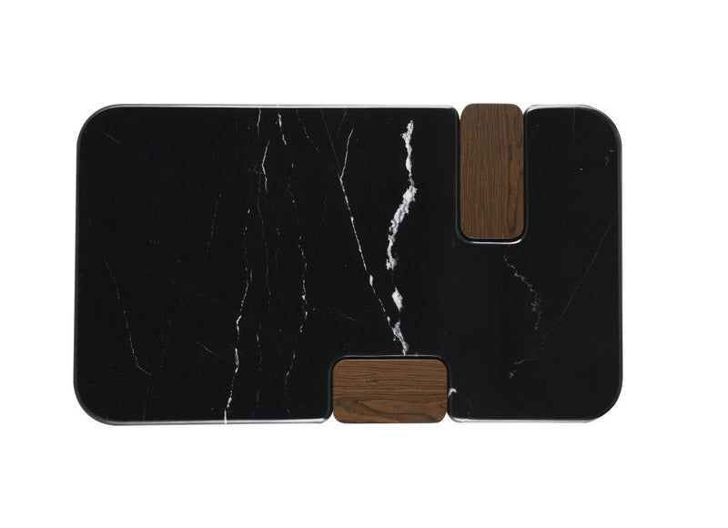Genuine Marble Wood Coffee Table - Black / Walnut