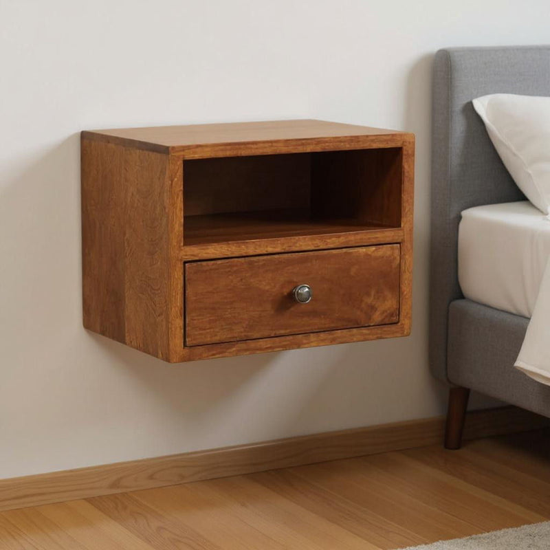 12'' Solid Wood One Drawer Floating Nightstand - Chestnut