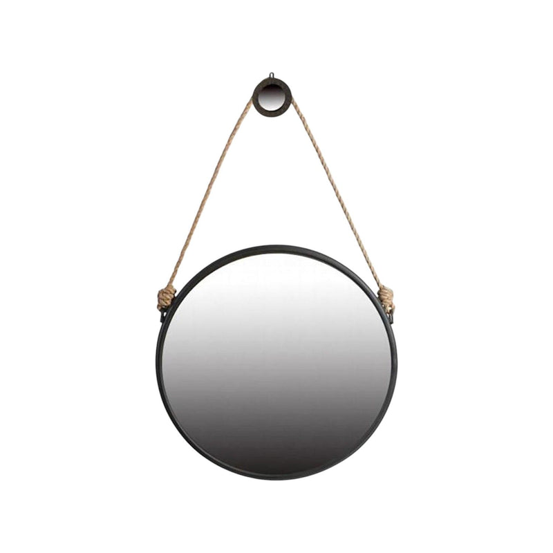 30" Fame Round Wall Hanging Accent Mirror With Rope - Black