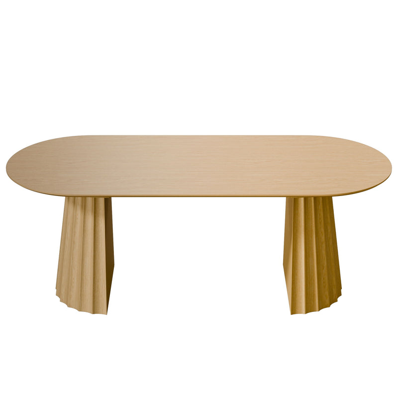 Solid Wood Double Pedestal Base Oval Dining Table - Light Brown