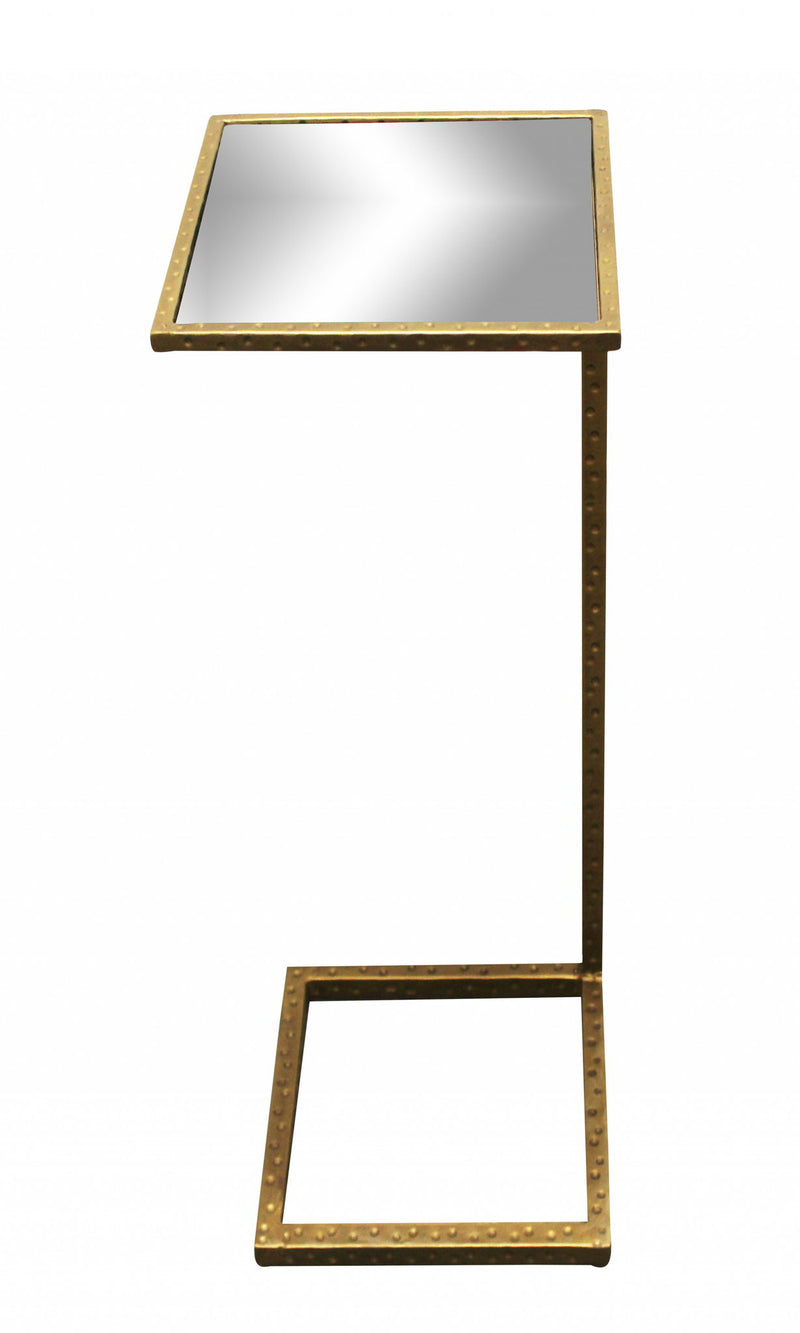 Mirrored Square Mirrored End Table - Brass And Silver