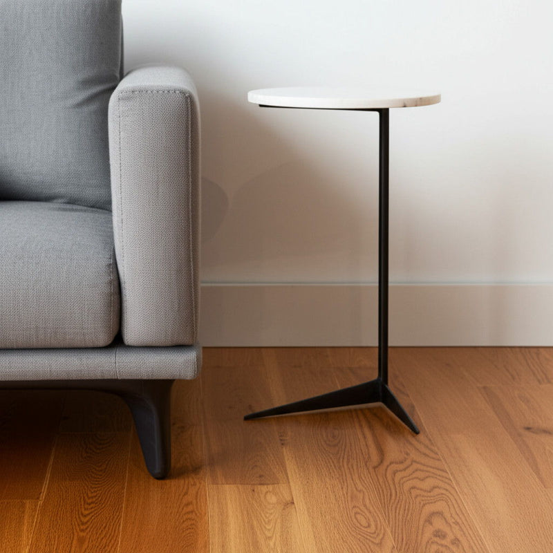 27" Marble Round End Table - Black And White