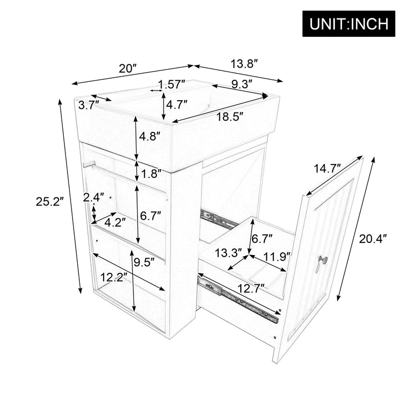 Modern Bathroom Vanity With Sink, Storage Cabinet, Drawer & Side Shelf