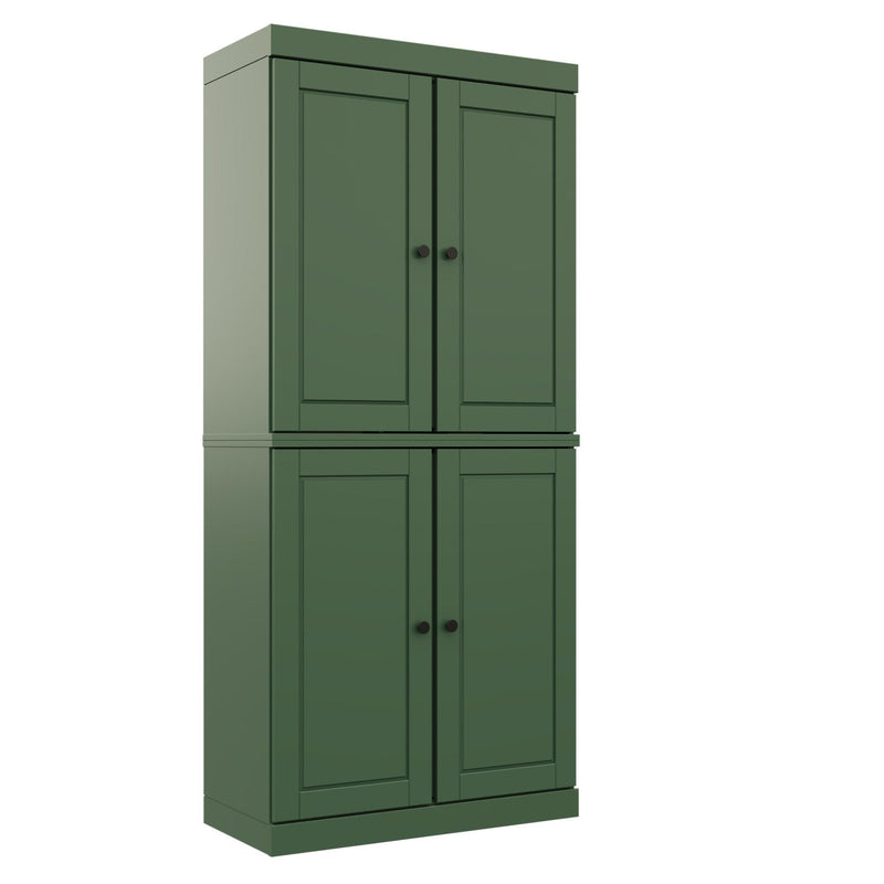 Adjustable Six Tier Library Bookcase With Four Doors (746695) - Green