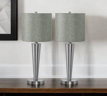 Load image into Gallery viewer, Metal Candlestick USB Table Lamps With Gray Drum Shade (Set of 2) - Silver
