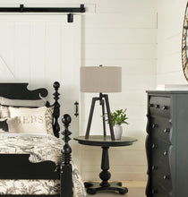 Load image into Gallery viewer, Metal Tripod Table Lamp With Tan Drum Shade - Charcoal
