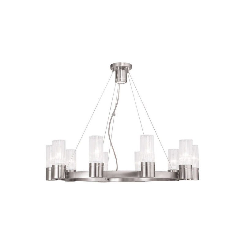 Ten Light Metal Dimmable Chandelier With Shades - Nickel / Clear