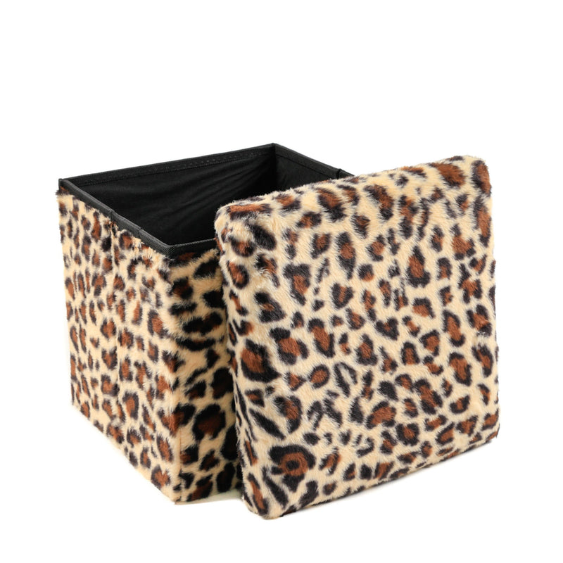 Plastic Animal Print Storage Ottoman - Beige / Brown