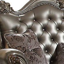 Load image into Gallery viewer, Faux Leather Loveseat And Toss Pillows - Silver / Platinum
