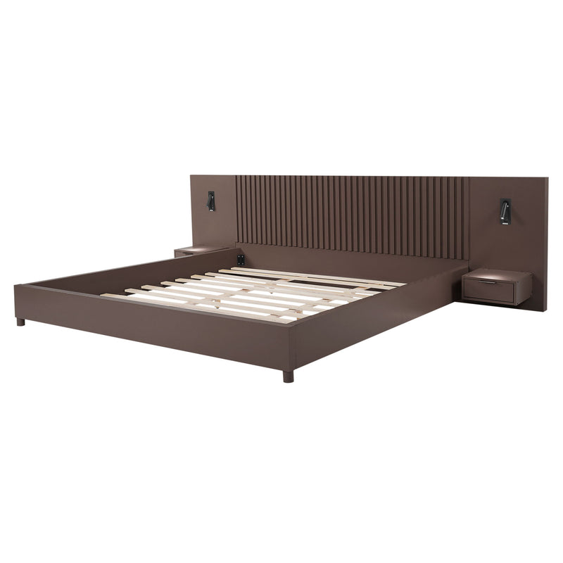 Platform Bed Frame With Built In Nightstands & Reading Lights