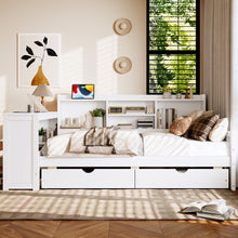 Load image into Gallery viewer, Corner Daybed With Storage Drawers, Desk, Charging Port &amp; Bookcase
