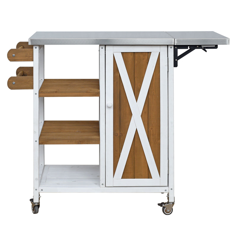 Foldable Outdoor Kitchen Island With Storage Cabinet