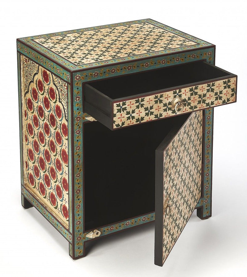 Standard Accent Cabinet With One Drawer - Brown And Green And Ivory