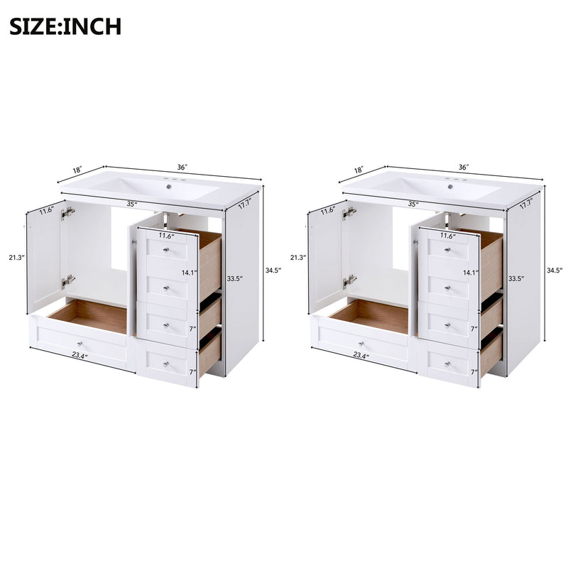 Shaker Free Standing Bathroom Vanity Cabinet & Sink, Soft Close Drawers, Soft Close Doors