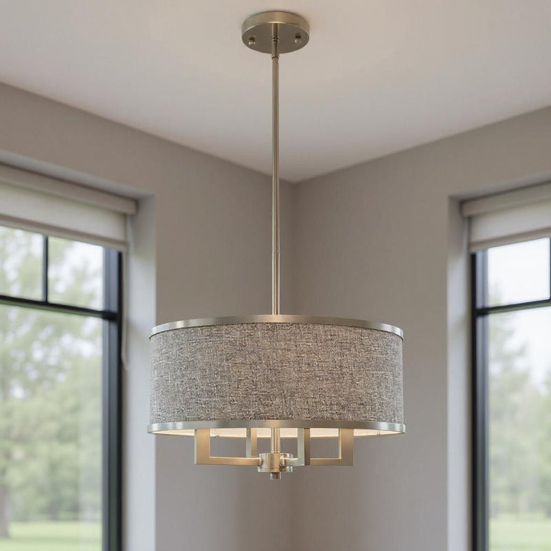 18'' Four-Light Dimmable Chandelier With Shades - Pearl Silver / Nickel