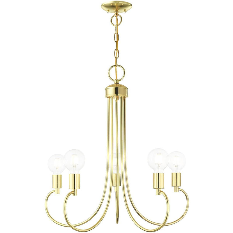 26" Five Light Dimmable Chandelier With Shades - Brass
