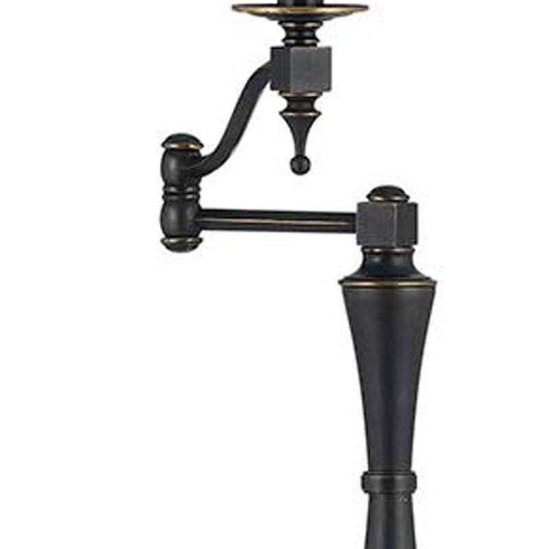 Swing Arm Floor Lamp With Brown Square Shade - Bronze