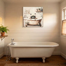 Load image into Gallery viewer, Raccoon Bathroom Canvas Wall Art, Funny Animal, Framed - Black / Ivory
