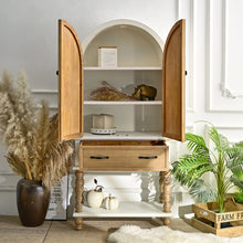 Load image into Gallery viewer, Arched Flower Carved Door Accent Sideboard Cabinet With 1 Drawer And Shelf, Cabinet For Kitchen - Natural / White
